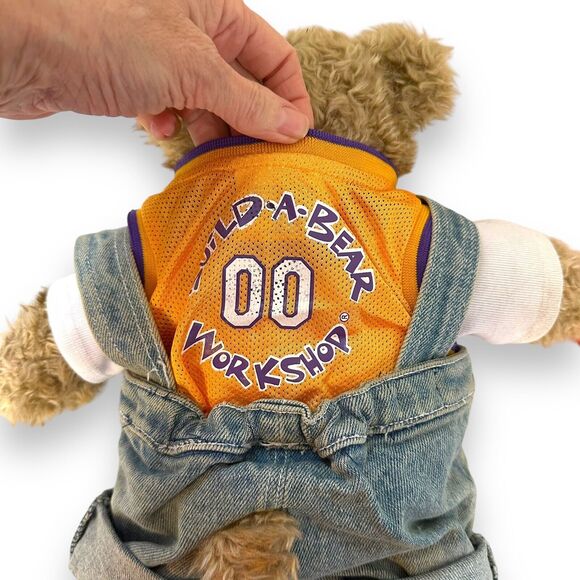 Build A Bear Curly Teddy Bear Brown Paws Vintage Retired Lakers Tank Overall 14" - Picture 5 of 15